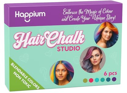 Happium Lot de 6 craies pour cheveux Mélange de craie temporaire pour cheveux - Superbe kit de coloration pour cheveux idéal pour les enfants