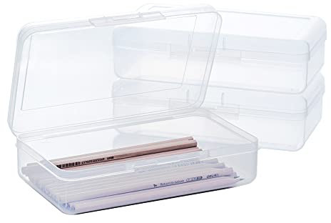 Tokastar Plastic Pencil Case Box with Lid Large Capacity Pen Case Office Supplies Storage Organizer Box (Clear,3 Pack)