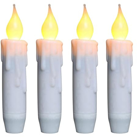CVHOMEDECO. Chandelles à bout effilé vacillantes, bougies sans flamme à LED, fonctionnant à piles avec minuterie, blanches, 12 cm, lot de 4