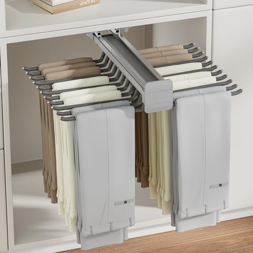 ANXJLEO Zweireihiger Hosenbügel Ausziehbarer, Hosenaufhängung Platzsparend, 22 Arme Hosenhalter, Hosenauszug mit rutschfeste Beflockung, Kleiderschrank-Organizer, Tragkraft 30 kg(Grau)