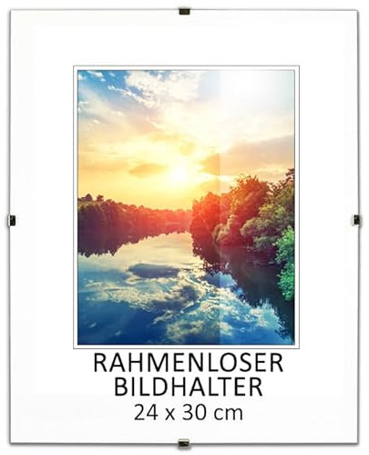 MG Design Portafoto senza cornice Clip con cornice per foto | Vetro acrilico | di alta qualità perfetto per casa e ufficio (24x30 cm)