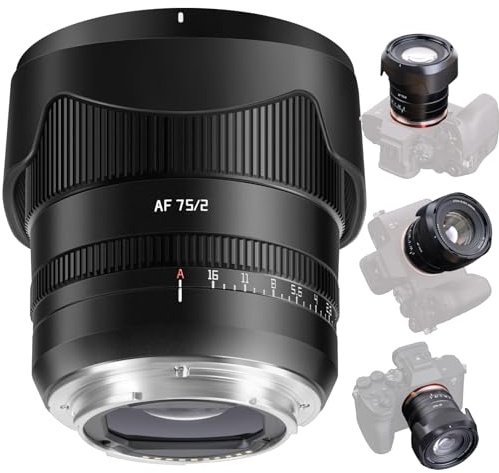 TTArtisan AF 75 mm F2-objektiv porträttobjektiv, stor bländning, lätt STM AF-autofokusobjektiv för spegellösa E monteringskameror för porträttfotografering