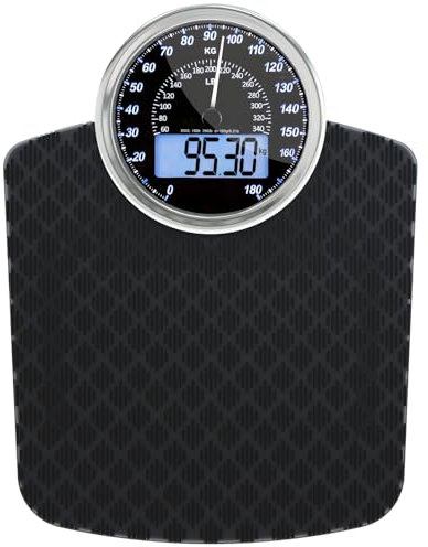 Adamson Hybrid - 2-in-1 Digitale & Analoge Körperwaage bis 180 kg - Dickes Hartglas - Extra Große Anzeige - Einfach Ablesbare Digitale Personenwaage- NEU - Schwarzer Diamant