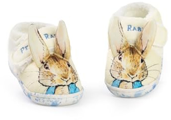 Peter Rabbit Pantoufles pour enfants | Mocassins pour enfants avec visage de personnage de lapin et oreilles 3D | Chaussures de maison auto-agrippantes doublées de fourrure à caractère animal