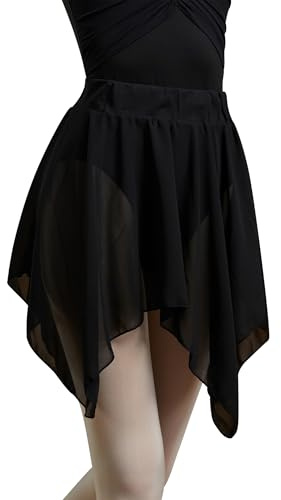 LingTing Dance Skirt for Women Black Ballet Chiffon Irregular Skirt with Elastic Waist