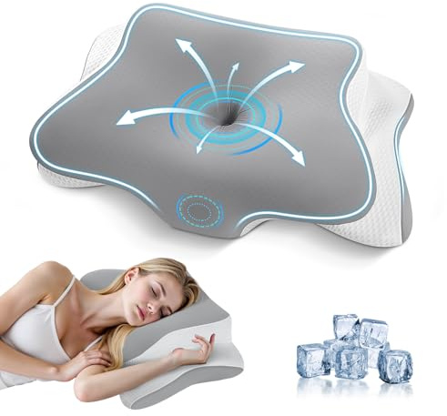 JINXIA Almohada de Espuma viscoelástica, Almohada Cervical para el Dolor de Cuello y Hombros, Soporte Cervical ortopédico y ergonómico para quienes Duermen de Lado, Boca Arriba o Boca Abajo, Gris