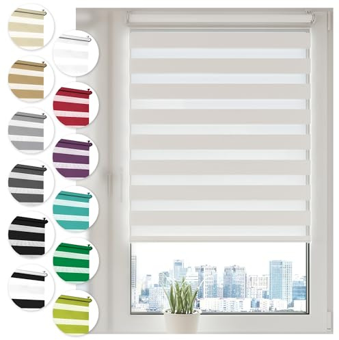Doppelrollo Klemmfix ohne Bohren 90cm x 100cm Weiß Duo Rollo Klemmrollo Sonnenschutzrollo Fensterrollo für Fenster & Türen Zebrarollo Seitenzugrollo