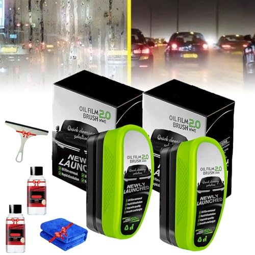Optimo Pro Pour Vitre D Auto, Nettoyant Pour Vitres de Voiture, Brosse de Nettoyage Pour Film d'huile Automobile Avec du Liquide Supplémentaire, Améliore la Clarté et la Visibilité (2*PCS)