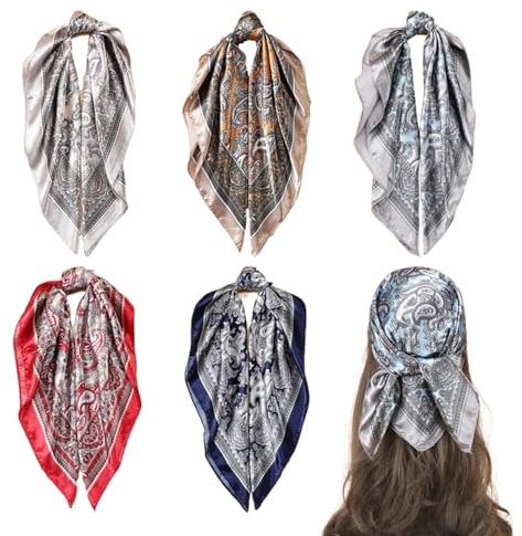 poraceous 5-pack Bandana Dam, huvudduk för kvinnor, hårduk halsduk, fyrkantiga sjalar, grafisk tryckt sidenhalsduk, sidenhuvudduk Bandanas hårduk halsduk håraccessoar, sidenhalsduk hår, Bandanas