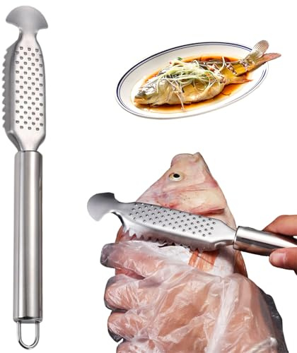YRUHAN Escamas de Pescado de Acero Inoxidable, Desescamador Pescado Serrado, Escamador de Pescado Profesional, para Quitar Las Escamas y Las Vísceras del Pescado, para Cocina, Mercado de Mariscos