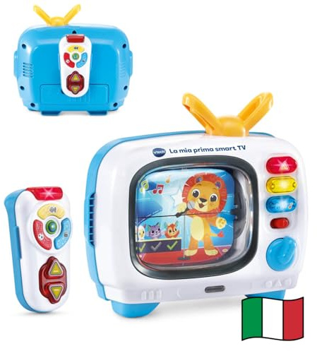 VTech La Mia Prima Smart TV, Televisione Interattiva per Bambini, Telecomando Interattivo Incluso, 10 Canali, 5 Canali Bilingue Italiano e Inglese, Spegnimento Automatico, Batterie Incluse, 12-36 Mesi