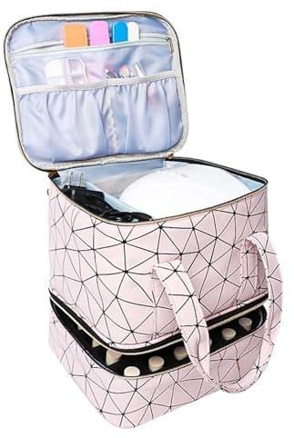 Funda para organizador de uñas – Botellas lámpara para uñas | para uñas de 2 capas pollero de transporte, contiene 30 botellas, organizador para herramientas tecnológicas y de M, Rosa, Fare
