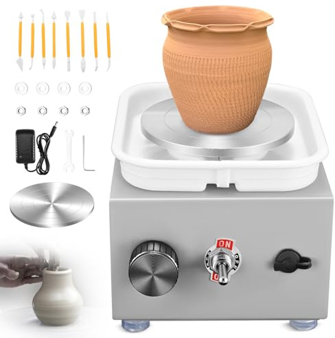 Pottery Wheel, Mini Pottery Wheel with Strong Motor 2000RPM Adjustable Speed, Potters Wheel with 10/6.5cm Plates and Sculpting Tools, Ceramic Pottery Tools Pottery Kit for Kids and Adults, Gray