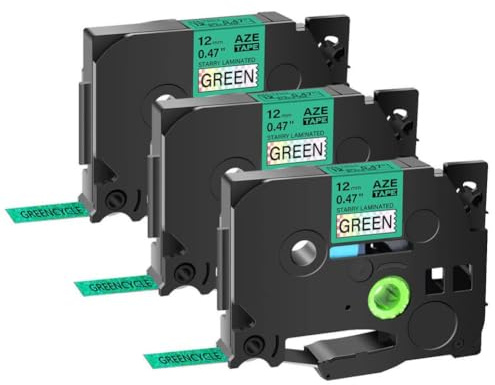 JXHDWYTYO Rubans d'étiquettes laminés étoilés, 3 pièces, Ruban de 12mm, Compatible avec Les Fournitures d'imprimante Tz-131L1 Tze-231L1(3PK Black on Green)