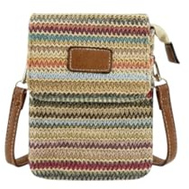 MODELISA - Bolso Bandolera Teléfono Móvil Pequeño Cruzado Rafia Paja Doble Compartimento Estilo Casual Para Mujer (Multicolor Caqui)