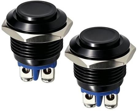 Set di 2 pulsanti 12 V 16 mm, pulsante a pressione momentaneo terminali, 220 V pulsante di avvio rotondo automatico reset interruttore a pressione