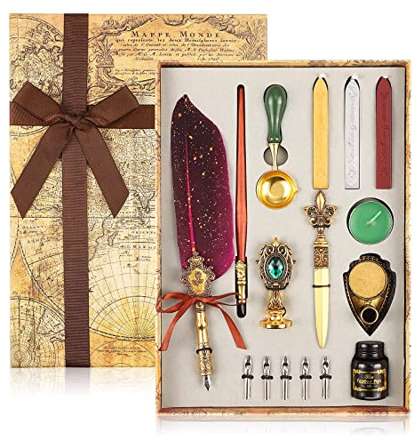 Comius Sharp Set de Calligraphie Vintage, Stylo Dip à Plume Set, Plume d'oie à Encre pour Signatures, pour Signatures, Dessin, Ecriture, Décoration et Cadeau (Bourgogne)