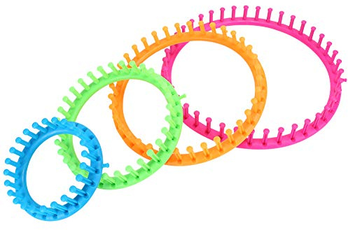 OEBUAFI Rund Stickning Vävstolar Set 4-pack med Virknål och Pompom Scarf Maker för Halsdukar Mössor Strumpor Sjalar