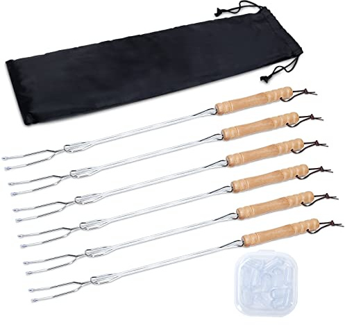 6 Pack Marshmallow Roasting Sticks for Fire Pit,30 Extendable Smores Stick