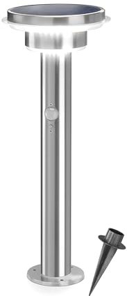 Esotec Solar PIR Standleuchte Tini 45, Edelstahl Gehäuse, Li-Ion Akku, Bewegungsmelder, LED Solarleuchte, Außenleuchte, Gartendeko, Wegeleuchte, silber, H=45,5cm, außen, winterfest, outdoor, 102596