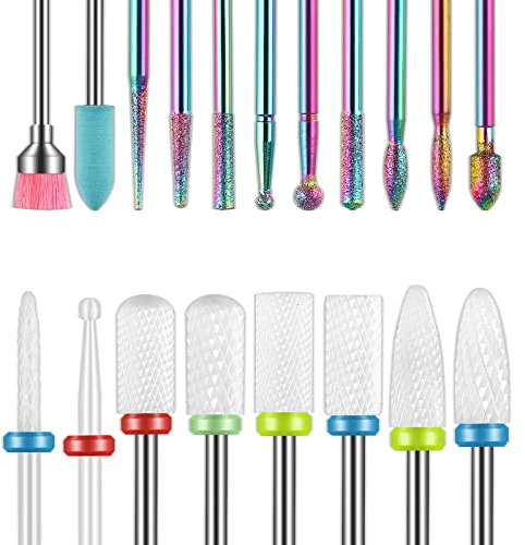 Lot de 19 forets à ongles, 1,9 cm, lime à ongles électrique diamant et lime à ongles en gel acrylique en céramique, outils de nail art, embouts de retrait de cuticules en carbure pour manucure