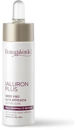 Bottega Verde - Ialuron Plus, Siero Viso ad Alta Efficacia, 30 ml, con Acido Ialuronico Concentrato, Trattamento Antirughe e Idratante, Effetto Filler per Pelli Normali o Secche