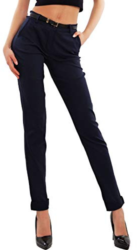 Toocool Pantalon Classique pour Femme, Pantalon Elégant Taille Basse avec Poches et Ceinture, Pantalons d'Eté pour Femme AS-28251 [XL, Bleu foncé]
