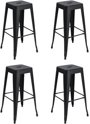 Solycarpa Taburete Alto Tolix Metálico Apilable y Resistente. Asiento de Metal Premium para Eventos, Catering y Bares para Barra y Mesa Alta. Diseño Moderno y Ligero (Blanco, Gris Negro) (4, Negro)