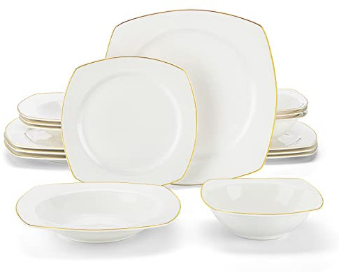 MALACASA, Série RAFA, New Bone China Service de table 16 pièces, Service Vaisselles pour 6 4 Personnes, 4 Pcs * [Assiette Plat][Assiette Creuse][Assiette à Dessert][Bol à Céréale]