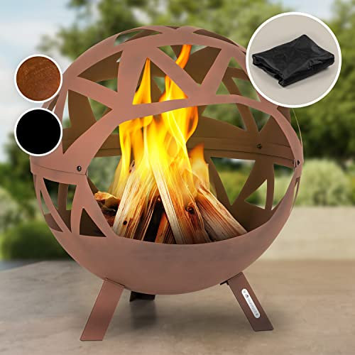 blumfeldt Brasero Exterieur Le Jardin et Terrasse,Brasero Portable,Couverture Pluie,Bol en Acier,Brasero Rond Foyer Camping,Brûleur à Bois,Résistant aux Intempéries,Tisonnier Inclus Crown Rouille