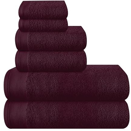 MALLONI Home Ultra Soft 6er-Pack Baumwoll-Handtuch-Set, enthält 2 übergroße Badetücher 70 x 140 cm, 2 Handtücher 40 x 60 cm und 2 Waschbetten 30 x 30 cm, Burgunderrot