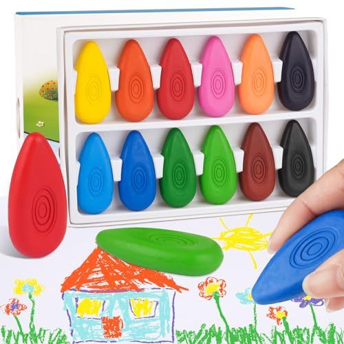 12 Washable Color Wax Crayons for 1-4 Toddlers, Chunky Party Bag Fillers
