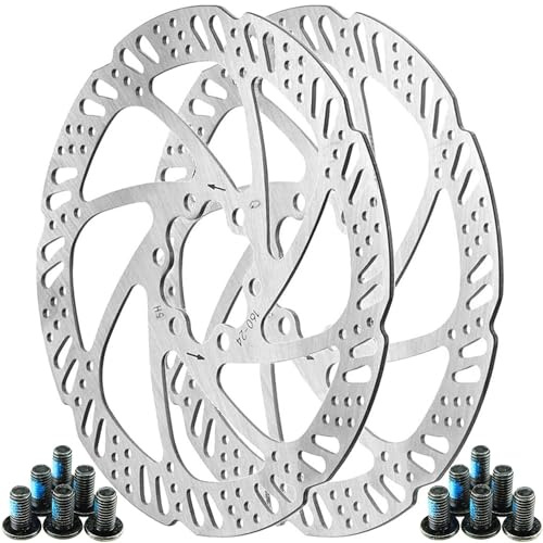 Disque de frein pour vélo, Ensemble de 2 Rotors de Frein à Disque de 160 mm avec 12 Vis en Acier Inoxydable, Disque de Frein VTT pour Vélo de Route