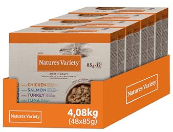 Nature's Variety Bocaditos en Salsa Comida Húmeda para Gatos Cajita Multisabor, 48 x 85 g