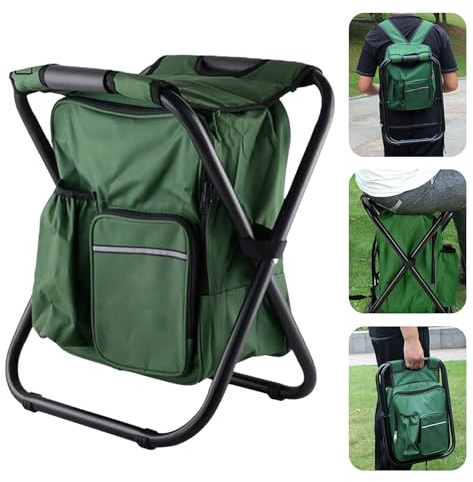 lcvtos Sedia Zaino Portatile con Borsa Termica in Tessuto, Pieghevole, Trasportabile, Leggera, Tessuto Oxford in PVC 600D, Borsa da Trekking per Attività Escursionistiche All'aperto (verde)