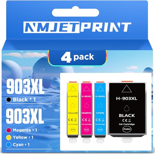 NMJETPRINT 903XL Cartuccia Compatibile per HP 903 XL con Chip Compatibile Uso per Officejet 6950 6960 per HP OfficeJet Pro 6960 6970 6961 6963 6965 6968 6974 6975 6976 6978 6979 (4PCS)