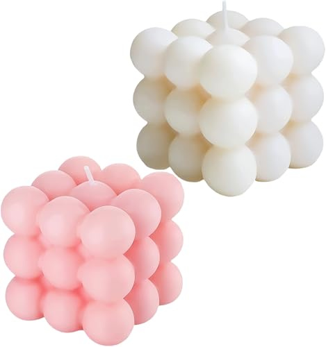 Heyumybit 2 Pezzi Candele a Bolle Fatte a Mano,Cera di Soia Carino Cubo,Candele Profumate Naturali e Profumate,Candela Fatta a Mano per Camera da Letto,Bagno