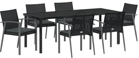 vidaXL Trädgårdsmöbelset 7 st Svart och Grå PE Rattan
