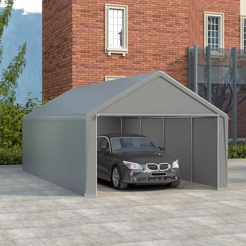 XMTECH Garagenzelt Carport, Zeltgarage 4x8 m, UV-beständig & sonnensicher Autozelt mit Türen, Weidezelt Lagerzelt Garage Unterstand, Autounterstand für SUV, Boot, LKW, Fracht, Outdoor-Events, Grau