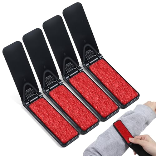 4 Pack Foldable Lint Brush for Clothes, Portable Travel Size Lint Remover Brush Reusable Mini Lint Remover Brushes Compact Lints Removal Tool for Sofa Clothes Pet Hair