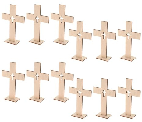 Villcase 18 Piccole Croci in Legno Grezzo Con Supporto Per Centrotavola Comunione E Battesimo Decorazioni Cristiane Da Tavolo Fai Da Te Artigianato Religioso