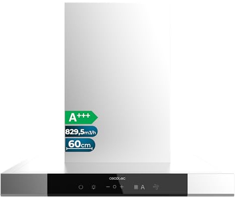 Cecotec Campana Extractora En forma de T 60 cm Bolero Flux TT 609500 Slim Inox A+++. Succión 829,5 m³/h, Hand Movement Control y Doble Booster, Filtros Lavables, Clase A+++, Heat Sensor