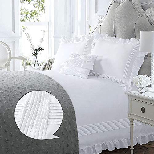 YINFUNG 3-delat påslakanset kung, ultramjuka och lättskötta sängkläder set med volanger design, bomull mikrofiber täcke täcke med knappstängning, vit