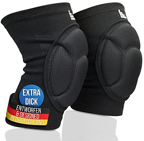 LAUTER SCHUTZ ® 3-ZONEN Knieschoner - atmungsaktiv, dehnbar, weich - mit 3-Zonen-Polster für Schutz und Bewegungsfreiheit [Hallensport und outdoor] für Handball, Volleyball, Mountainbiking & mehr (L)