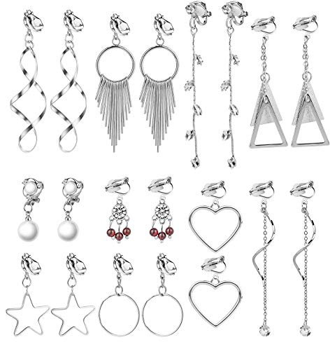 Hifot Ohrclips Damen Mädchen 10 Paar, Baumeln Clip Ohrringe ohrklipser Damen ohne ohrlöcher Lange Ohrhänger Jugendliche