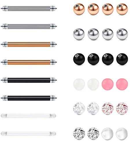 Briana Williams 4 Paar Zungenpiercing Brustwarzenpiercing Chirurgenstahl Flexible 12/14/16/18mm Barbell mit 5mm Ersatzkugel Piercing