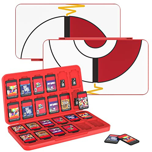MoKo 24 Game Card Case for Nintendo Switch 2 / Switch OLED / Lite, Game Storage Holder Case with 24 Game Card Slots & 24 Micro SD Cards Slots, Slim & Portable Storage Box, Pokeball