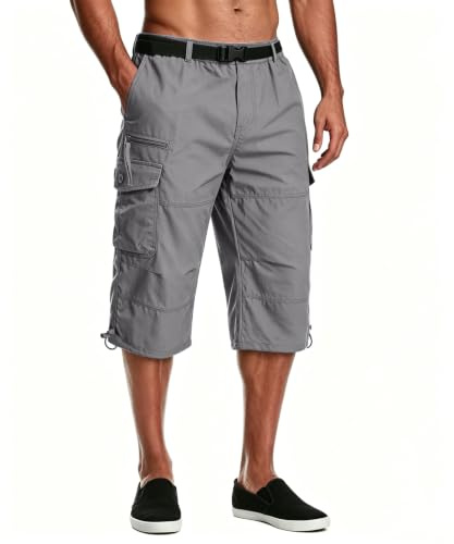 MAGCOMSEN Mens 3/4 Length Shorts Cargo Casual Cotton Pants Light Grey,32