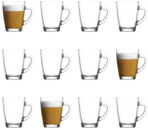 LAV 12x Clear 300ml Vega Glass Coffee Mugs - Tea Latte Cappuccino Hot Chocolate Drink Drinking Glasses Cups Set with Handle