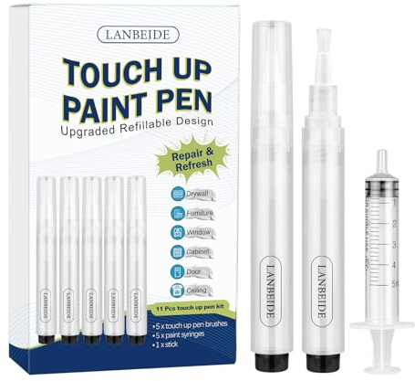 LANBEIDE Touch Up Paint Pen - Fillable Brush Pens 5Pcs for Drywall Repair, Wall, Furniture, Cabinet, Wood Floor, Window, 6ML